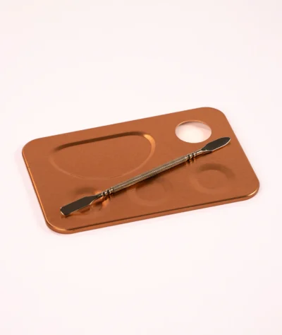 Paletă mixare gel unghii metalică + spatulă - Cupru