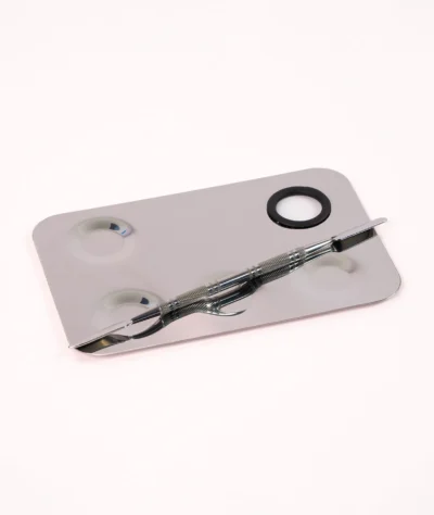 Paletă mixare gel unghii metalică + spatulă - Argintiu