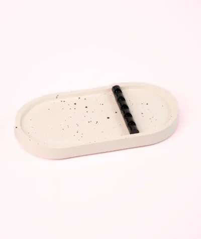 Tăviță ceramică pentru instrumente unghii cu suport pensule - Crem